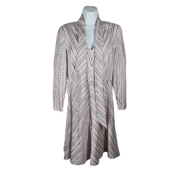 TAILORED REBECCA TAYLOR JUNIPER SILK BLEND NECKTIE STRIPED DRESS - Picture 2 of 12